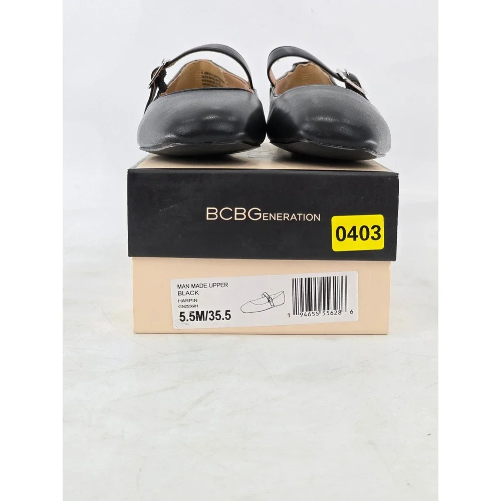 BCBGeneration Harpin Mary Jane Flats Womens 5.5 Black Square Toe Buckle - Exc